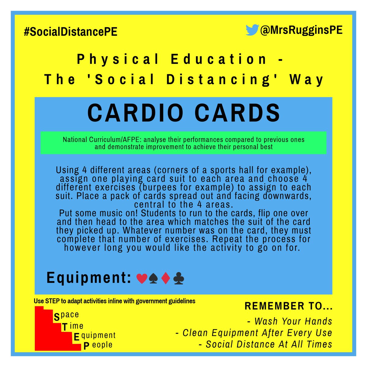 PE - The Social Distancing Way#7 CARDIO CARDS #SocialDistancePE  #EDuPe  #Edutwitter