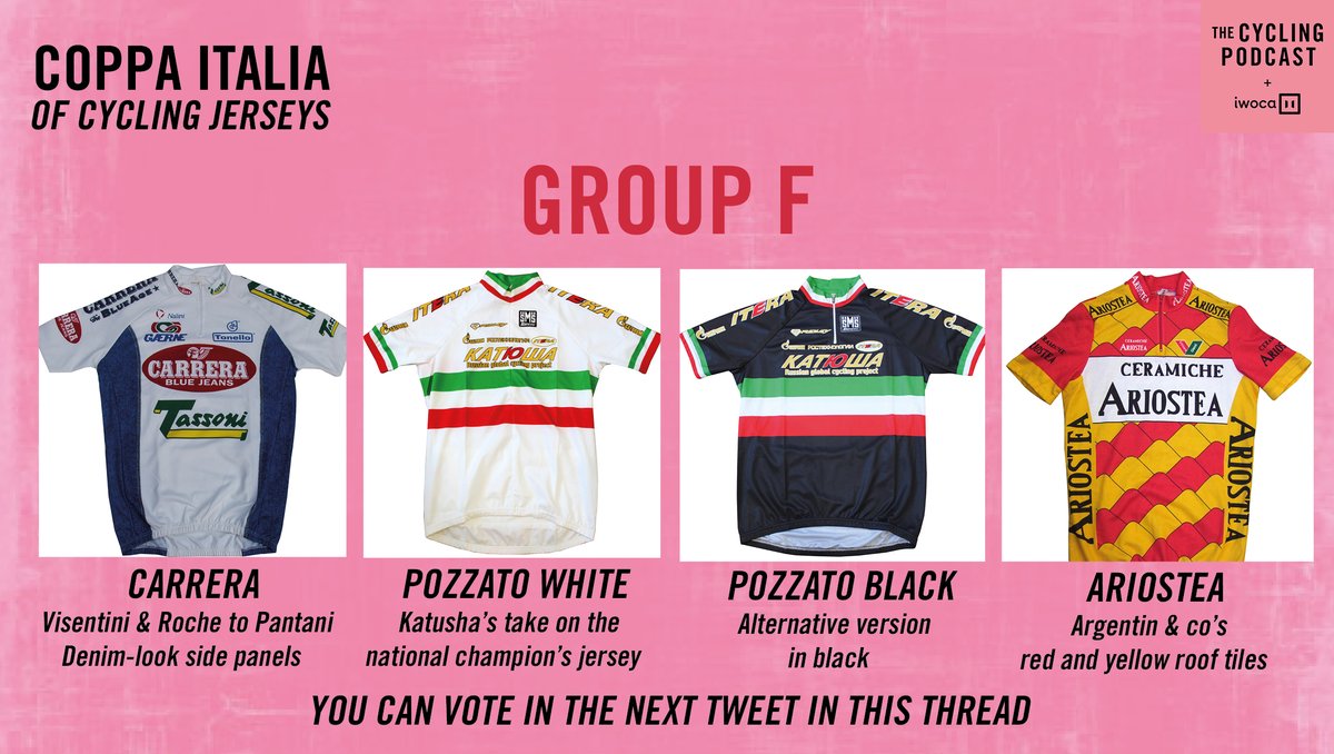 The Coppa Italia of cycling jerseys continues with the conclusion of the group stage...Group F, vote in the next Tweet and scroll down for Groups G and H...