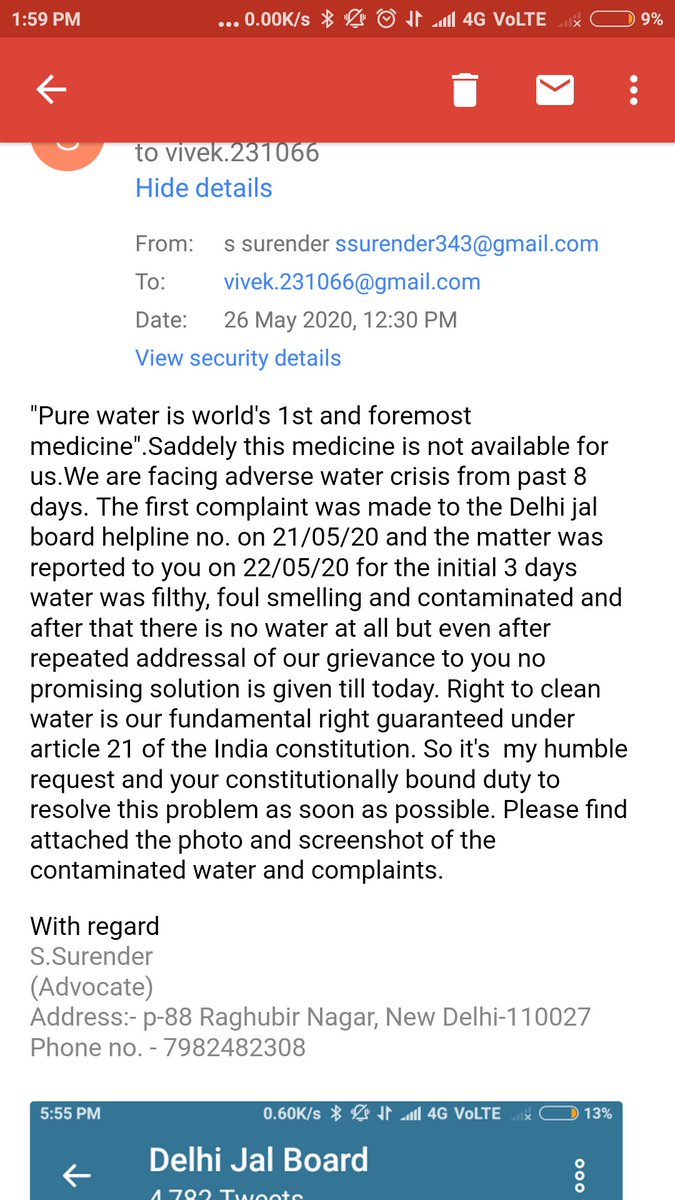 SSurender12's tweet photo. @DJBChairman  please take immediate action and resolve this dire problem of water crisis. Please find attached the screenshot of complaints made. https://t.co/N2SYHDoW7O