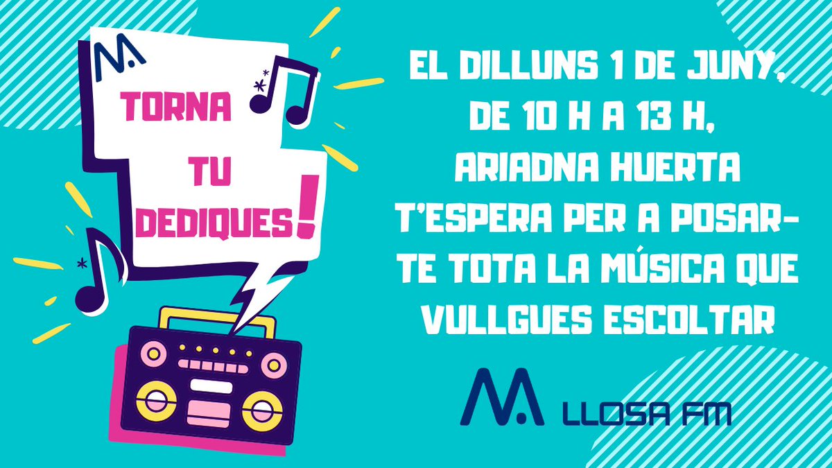 llosafm's tweet photo. 📢📢 ATENCIÓ, ATENCIÓ 📢📢 

El pròxim dilluns, dia 1 de juny, torna el Tu dediques!!! 🎶

Tenim moltíssimes ganes de tornar a estar cada dia al teu costat! El dilluns a les 10 h t'esperem en la 107.2 FM, no faltes, que passem llista! 📝 https://t.co/SXAOx5ERyj