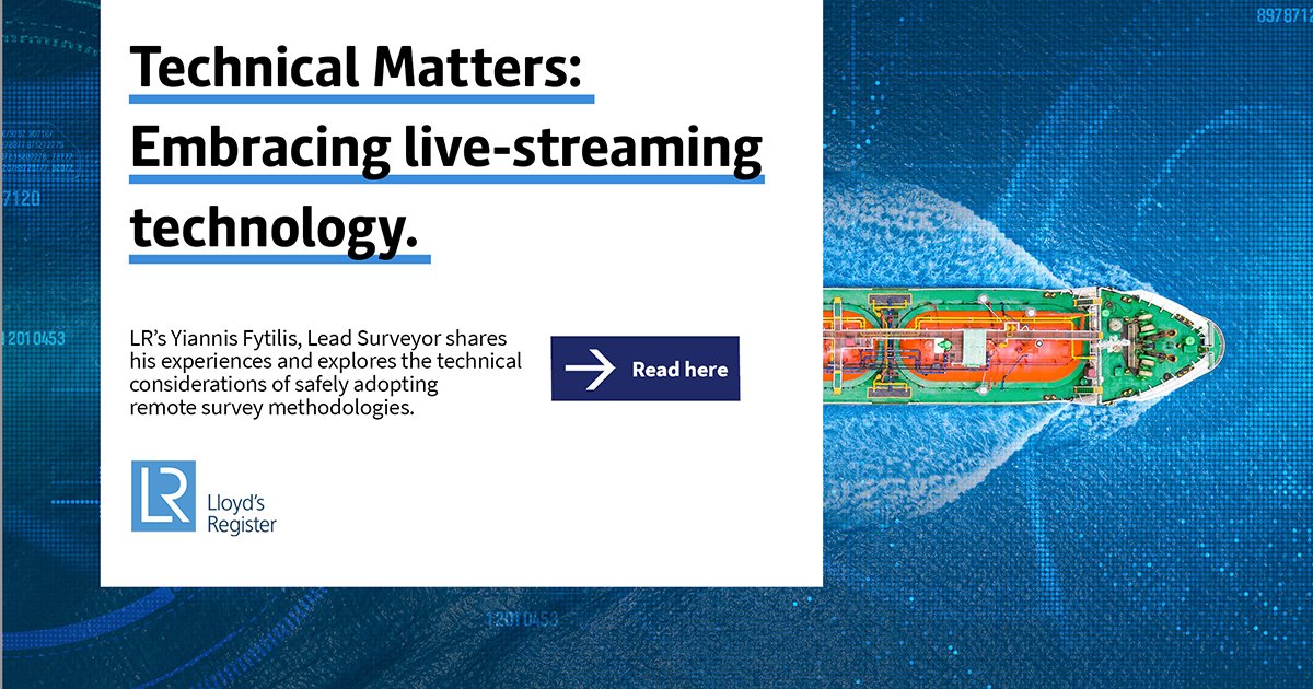 LR_Marine's tweet photo. Embracing live-streaming technology during #COVID19: Yiannis Fytilis, LR’s Lead Surveyor and Remote Survey Champion explores the technical considerations of safely adopting remote survey methodologies. Read more: https://t.co/kR0nriHnXY #LRremote #remotesurvey https://t.co/R0eWHGHAQn