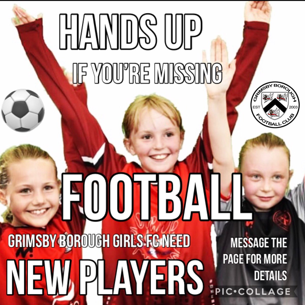 BoroughLadies's tweet photo. @Grimsby_Borough girls/ladies ARE LOOKING FOR NEW PLAYERS!! ⚽️🔴⚪️ across all ages from U8s all the way up to adult.

Get in touch if you or anyone you know would be interested in joining when football resumes, hopefully soon! 🤞

Please retweet and spread the word! https://t.co/OxcpGMbzUq
