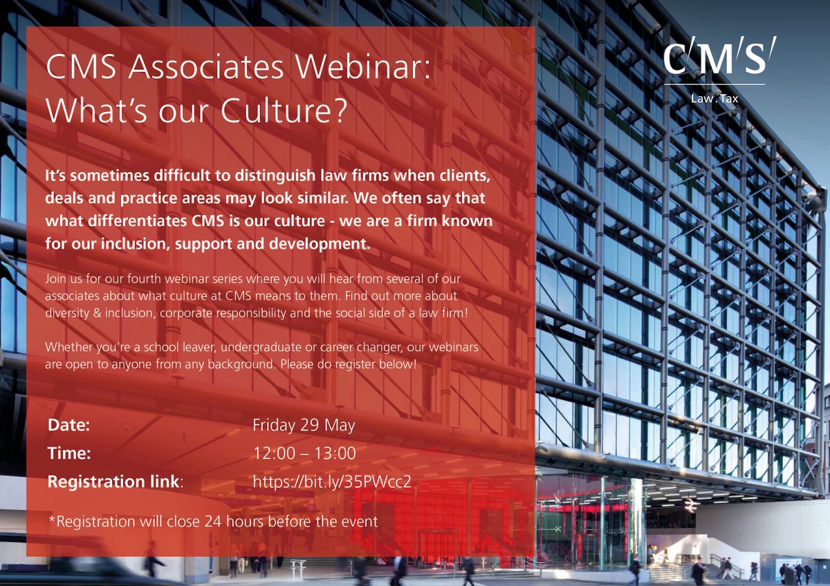 There's still time to sign up for our next webinar to hear about the Culture at CMS! Follow the link so you don't miss out: bit.ly/35PWcc2