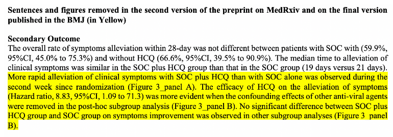 raoult_didier's tweet photo. Article de Tang et al, suppression de données favorables à l'hydroxychloroquine : pourquoi cette discordance entre la version preprint et la version publiée dans le journal BMJ ?
Exemple en image :
https://t.co/52VYir8T9g https://t.co/NuAYqRWO0X
