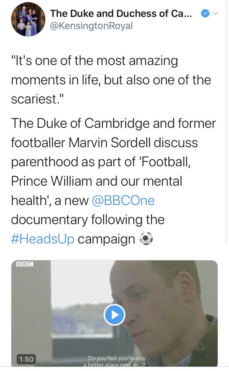  @MarvinSordell I notice that  #KensingtonRoyal chose you specifically to have his PR  #MentalHealthAwareness   chat, but it’s strange that it’s all about him, when we both know that you have problems with  #racisminfootball, that must’ve been stressful on your mental health awareness