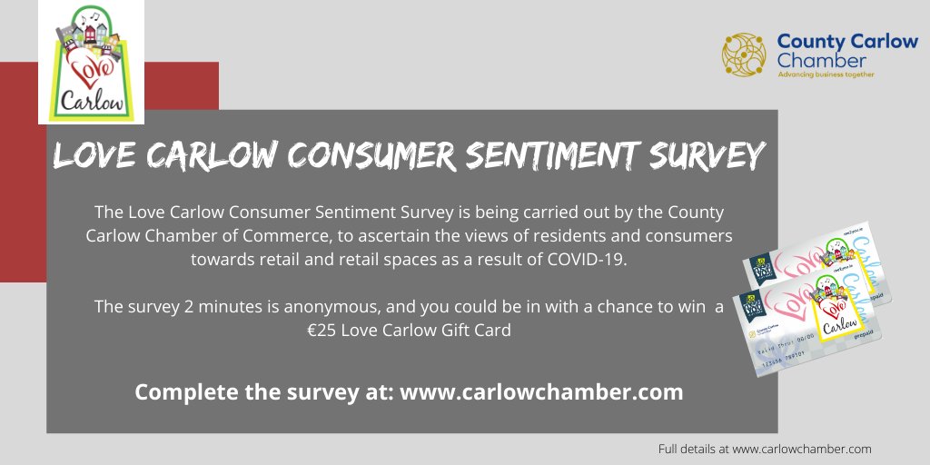 This morning we have launched the <a href="/LoveCarlow/">Love Carlow</a> Consumer Sentiment Survey, aimed at listening to the views of residents and consumers towards retail and retail space as a result of COVID-19. bit.ly/2A5qvQk