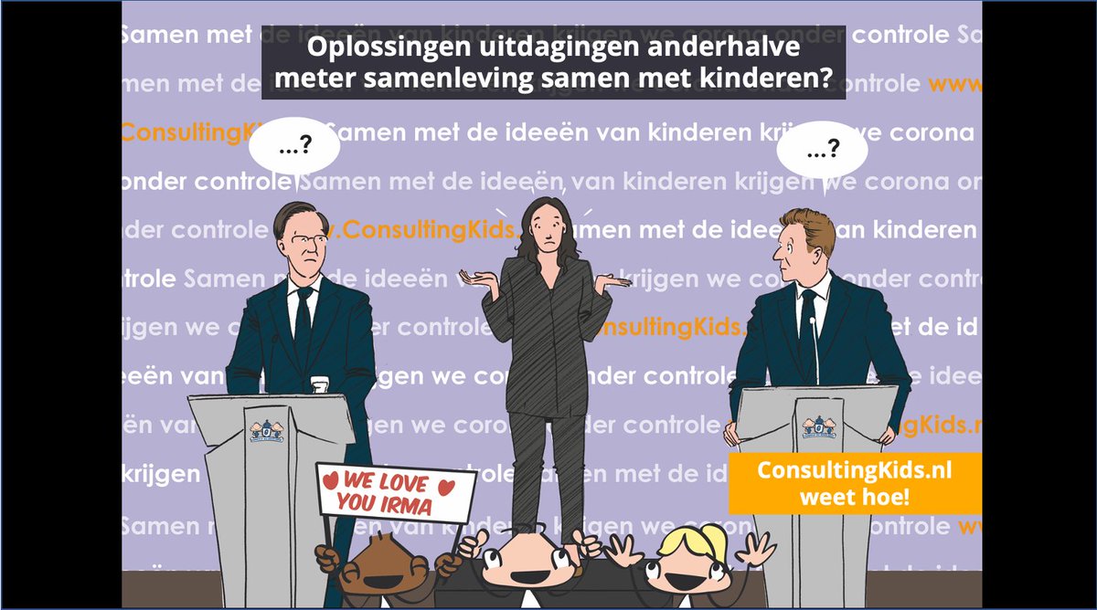 Oproep <a href="/MinPres/">Rob Jetten</a> : 'Lokale politici, betrek kinderen bij de plannen rond anderhalve meter samenleving. De ideeën en creativiteit zijn nodig'. ConsultingKids helpt gemeenten hierbij!

<a href="/MinVWS/">Ministerie van VWS</a> <a href="/hugodejonge/">Hugo de Jonge</a> <a href="/VNGemeenten/">VNG</a> 

#kinderendenkenmee #corona #ConsultingKids #irmasluis