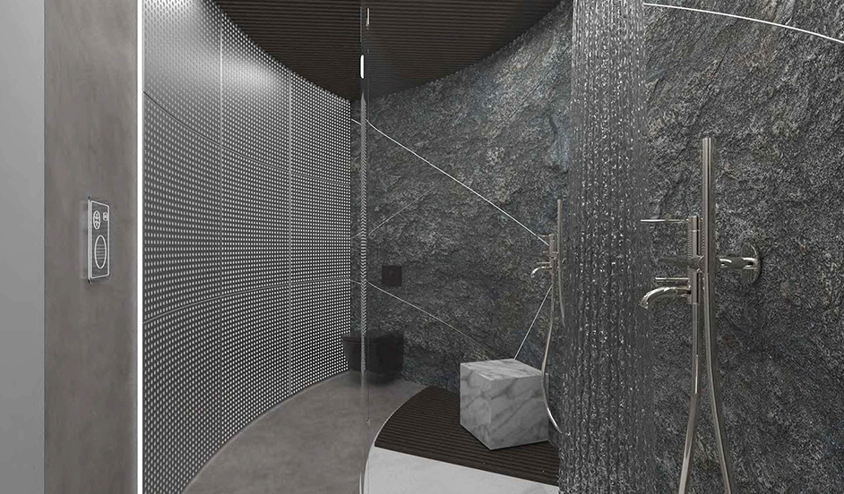 kbbreview's tweet photo. #kbbrlockdown finalist Adam Hodgson, @Yeodesignuk. This isn’t any old en-suite - it’s the Tokyo Spa. Custom art combined with wraparound ocean views creates the perfect practical, yet serene, bathroom.  
#bathroomdesign https://t.co/LaZAu2obT4