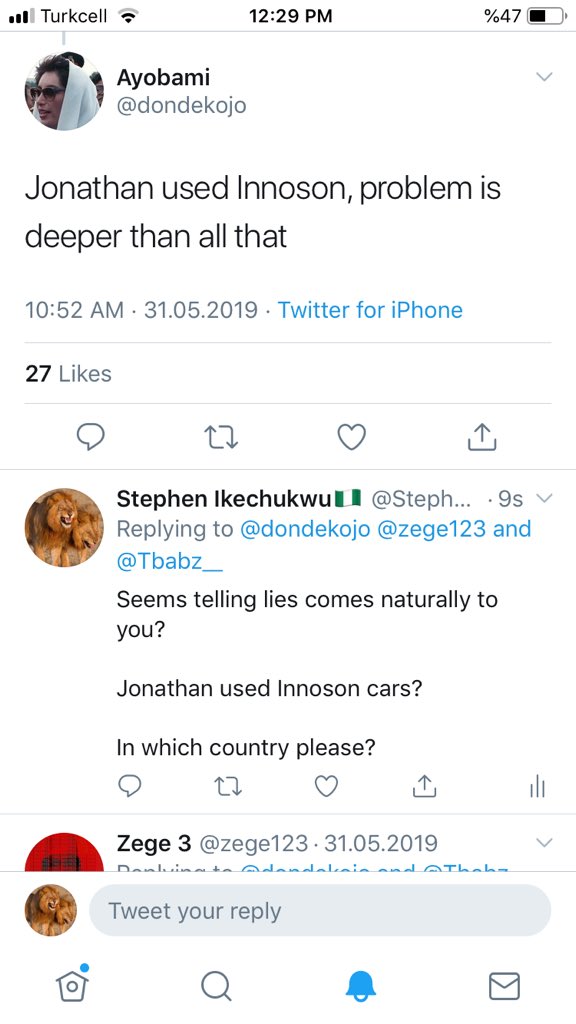 SEEMS telling lies comes naturally to  @dondekojo?Someone please ask Idris to show us How, Where and When  @GEJonathan used Innoson Cars as president?Why has these young Nigerians sworn to never identify with Truth?Is it hereditary?