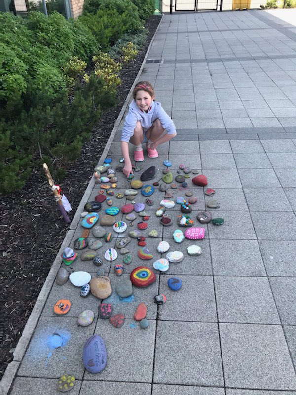 ruthypride's tweet photo. @JubileeParkPS Winnie added her pebble to the pebble garden over the weekend. So lovely to see all the beautiful designs 🌈. We miss you all! https://t.co/5RlFMrCsBT