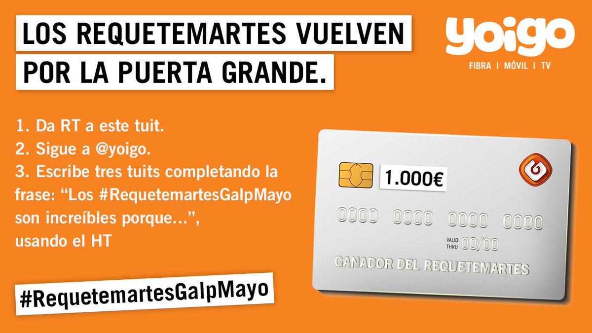 yoigo's tweet photo. 🚘 #CONCURSO #FelizMartes 🚘

Los #RequetemartesGalpMayo son increíbles porque regalan… ¡UNA TARJETA MONEDERO CON 1.000€ PARA GASTAR EN GALP! 😏

¡A más tuits, más posibilidades de ganar! ¡Vamos a por ese TT! 

#RequetemartesGalpMayo https://t.co/prCTJy4eg1