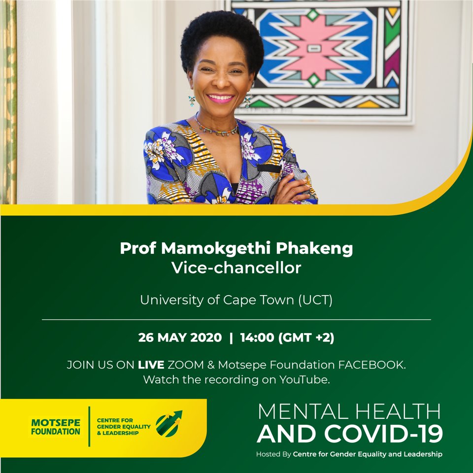 MotsepeFoundtn's tweet photo. Don't forget to join our exceptional panel speakers for today's Live Webinar.
1️⃣Topic: Mental Health and COVID-19
2️⃣Description : Organisations and respond
3️⃣Register here: https://t.co/oaxGzH0Spn
See you at 2pm! 📲💻
#CGEL #StayAtHome #MotsepeFoundation https://t.co/09aDGIkaGO
