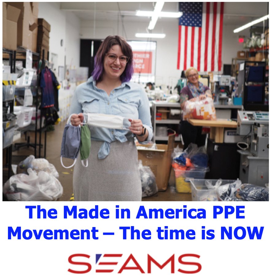 It’s time to bring #PPE production back to the U.S., and @SEAMS members are working together and turning out thousands of PPE product during the COVID-19 pandemic. Support SEAMS in our #MadeinAmerica PPE movement. #GetusPPE #safetyfirst #PPEshortage #MadeinAmericaPPE #MadeInUSA