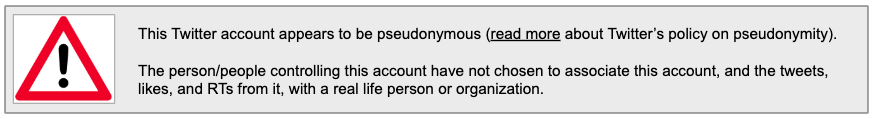 5/ Here's my  @Twitter reform idea: the opposite of a blue check. It's the "red warning" mark that are put to accounts on Twitter, using a combination of A/I & human inspection, that appear to be pseudonymous.
