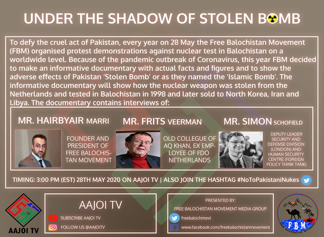 RaisaniSadiq's tweet photo. It is requested to all Baloch supporters #Pusthoon #Sindhi #Indians #Afghanis to join our campaign #NoToPakistaniNukes  and watch live short informative documentary to disarm Pakistani nukes on youtube and facebook. 
Timing 15:00hrs (European standard time)
#StaySafeStayHealthy https://t.co/PwSKLhwR2I