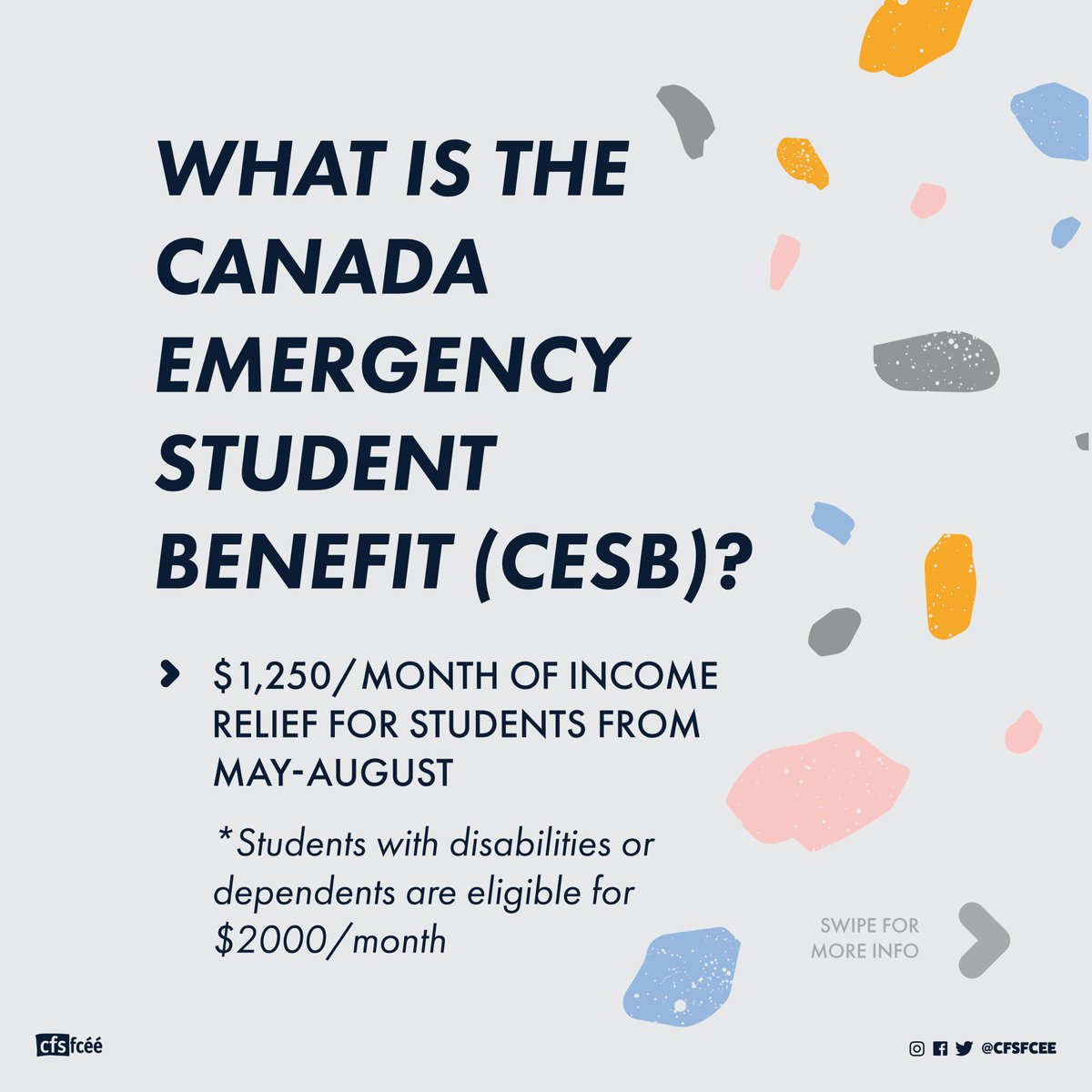 CFSFCEE's tweet photo. The CESB portal has been open for just over a week. Here are some answers to your most frequently asked questions! #CESB #students #covid19
Also‼️ Ask Minister @CQualtro Qualtrough to include #internationalstudents https://t.co/NDxqkOYRkk https://t.co/qAJ3ymSCi6