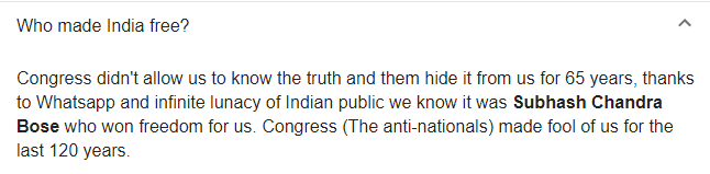 Look <a href="/INCIndia/">Congress</a> wt Google has to say abt u.  <a href="/sambitswaraj/">Sambit Patra</a> <a href="/PMOIndia/">PMO India</a> <a href="/anjanaomkashyap/">Anjana Om Kashyap</a> <a href="/ShobhnaYadava/">Shobhna Yadav</a> <a href="/sudhirchaudhary/">Sudhir Chaudhary</a> <a href="/RubikaLiyaquat/">Rubika Liyaquat</a>
