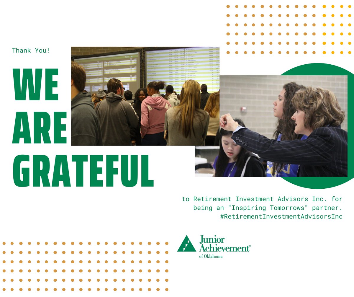 Thank you Retirement Investment Advisors, Inc. for your support of Junior Achievement programs and events!