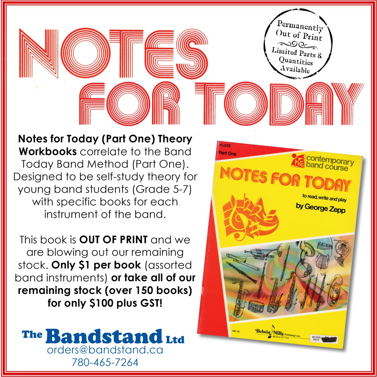 We're blowing out #Belwin's Notes for Today #self-study #theory workbooks. $1 per book or $100 for over 150 books (assorted band instruments). 

#OutOfPrint #whilesupplieslast #bargain #Bandbook #bandtoday #homeschool #distancelearning #clearance #band #teacher #bandteacher