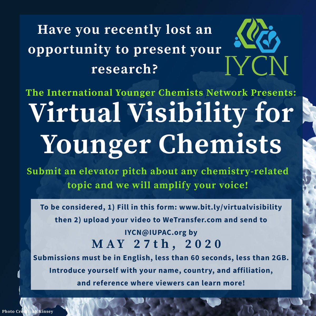 MourantBailey's tweet photo. ONE DAY LEFT for younger chemists to submit a 60-second video! Don’t miss out on an easy opportunity to expand your international presence! @IntlYoungerChem @IUPAC https://t.co/0eTiB70tR6