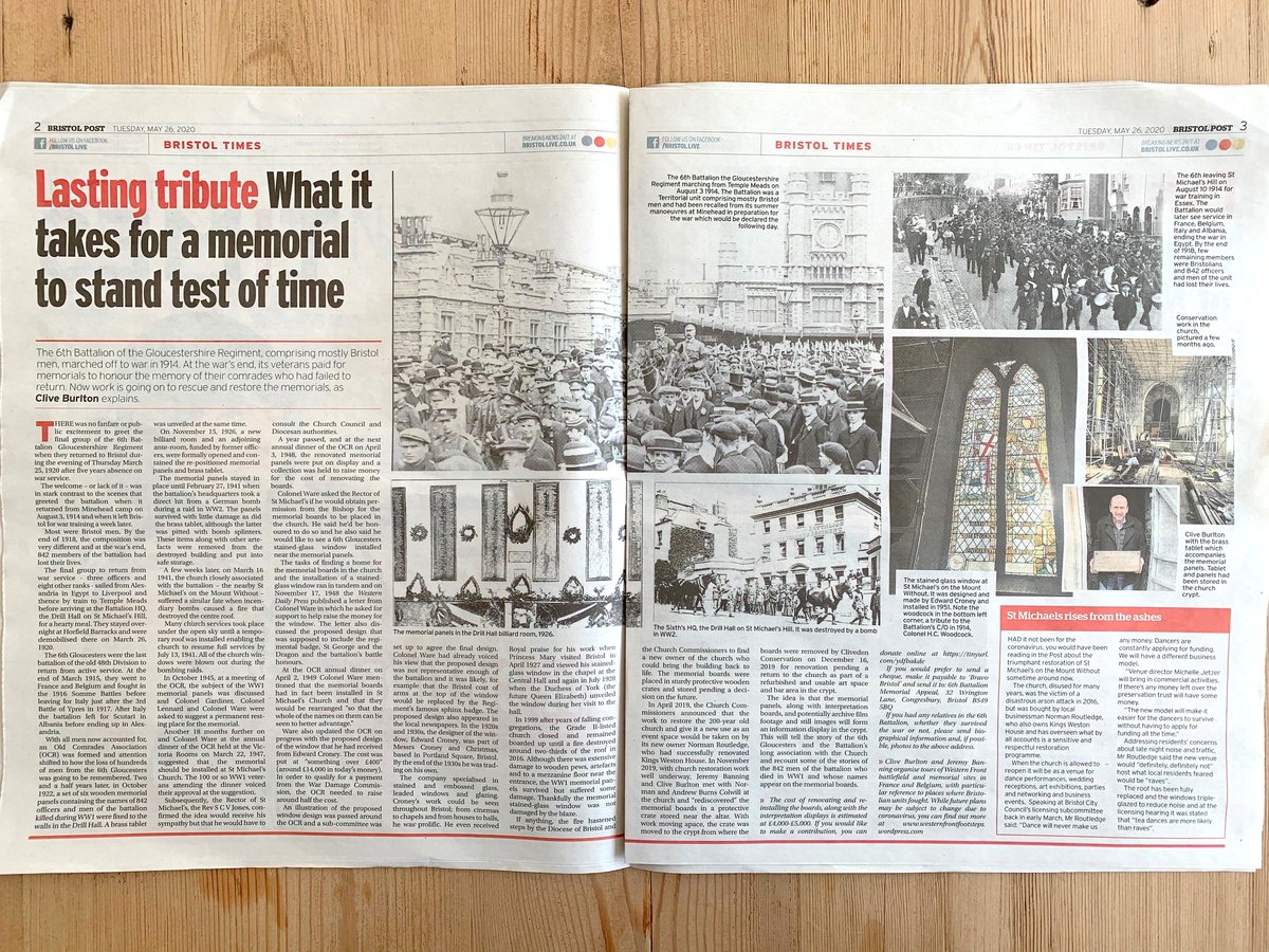 jbanningww1's tweet photo. Excellent double-page spread on our efforts to save and restore the memorial to the 6th Gloucesters in today's @Bristol_Times. Many thanks @EugeneByrne, much appreciate this 👍 
If you'd like to help us save the memorial to 842 men... https://t.co/saZXdnaQrx #Bristol https://t.co/daqcPvqYxs