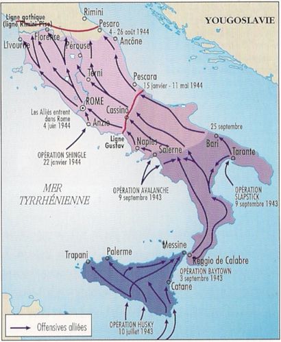 Débarquement allié des américains en Sicile contre le Fascisme italien et les nazis.