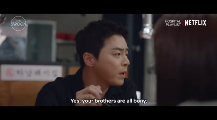that one time when ikjun intentionally looked at the 3 guys on the other side while saying "yes, your brothers are all bony."  #HospitalPlaylist  #IkSong