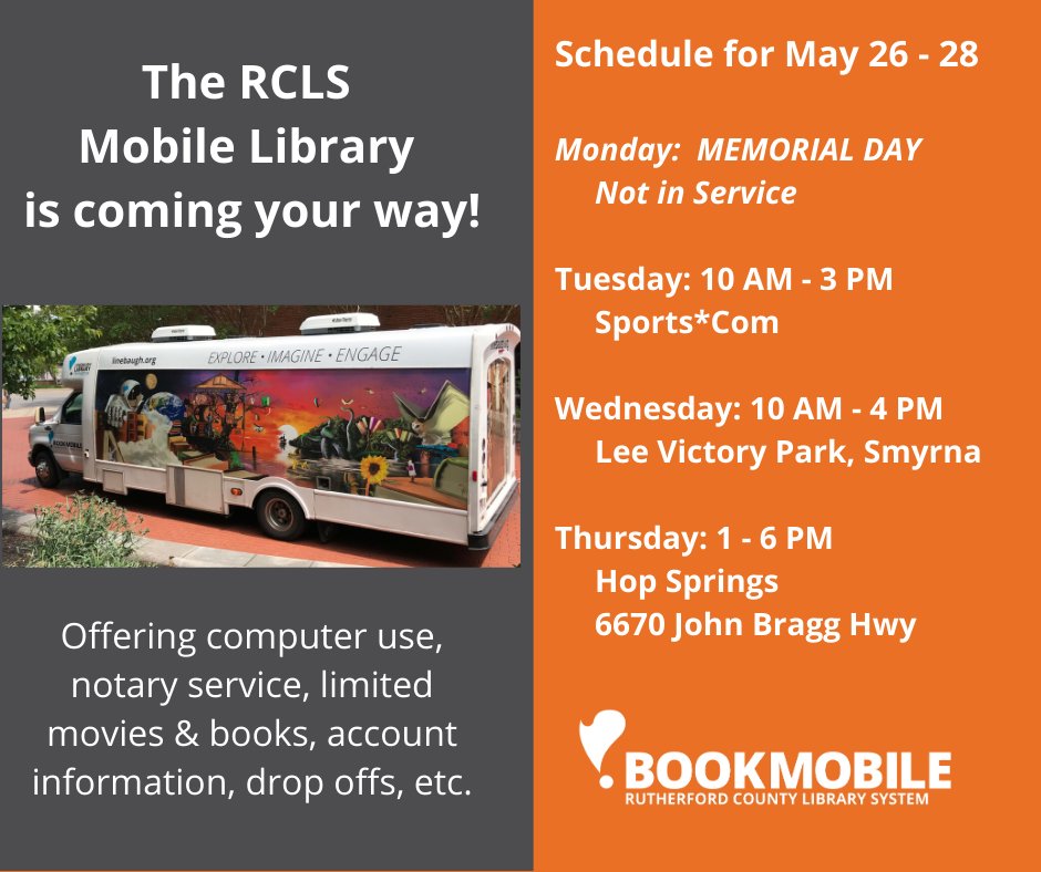 rclstn's tweet photo. We're ready for another week! Remember you can pick up your available holds at any branch during the designated curbside hours (see our header for more info!) or catch the #Bookmobile as it makes its way around the county this week.
https://t.co/6B4HBWjmkA https://t.co/KXgSv0ALj2