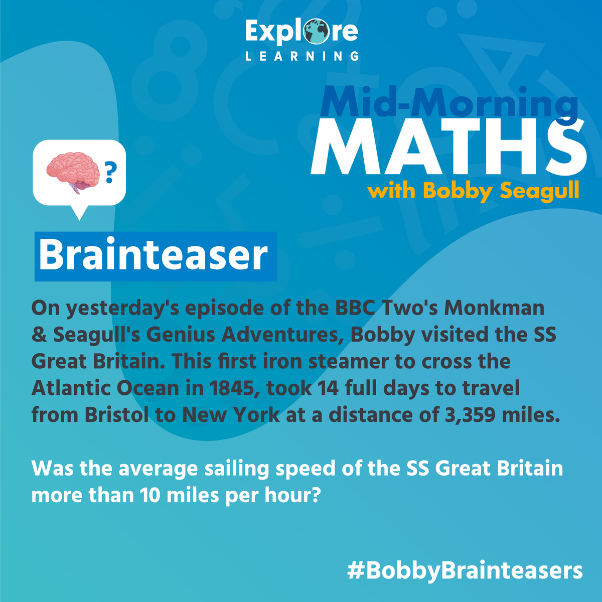 exploretutors's tweet photo. Our Tuesday Bobby Brainteaser is here! Can you work it out? 🧠Tune in tomorrow at 10am for @bobby_seagull 's last lesson for children aged 7-11 on this week's topic: Problem Solving. #MidMorningMaths  https://t.co/UbX3c1hpo4 https://t.co/KonWnuSPNa