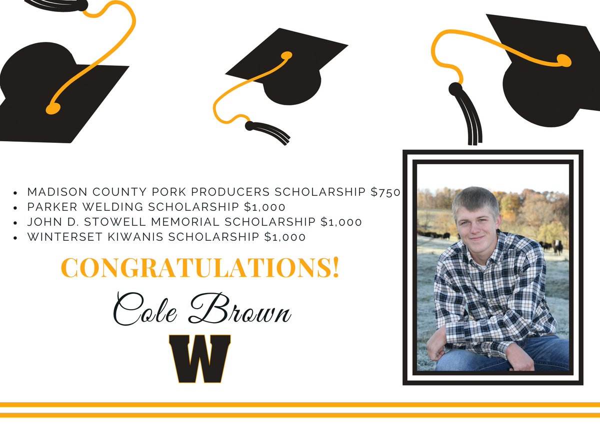 WintersetSchool's tweet photo. WHS 2020 Scholarships - Congratulations, Seniors!

If you are the recipient of any scholarships* or awards, those certificates can be picked up the same day you turn in your computer: May 27th at the Administration Building from 10 a.m. to 6 p.m. https://t.co/xXNMJ7vhsl