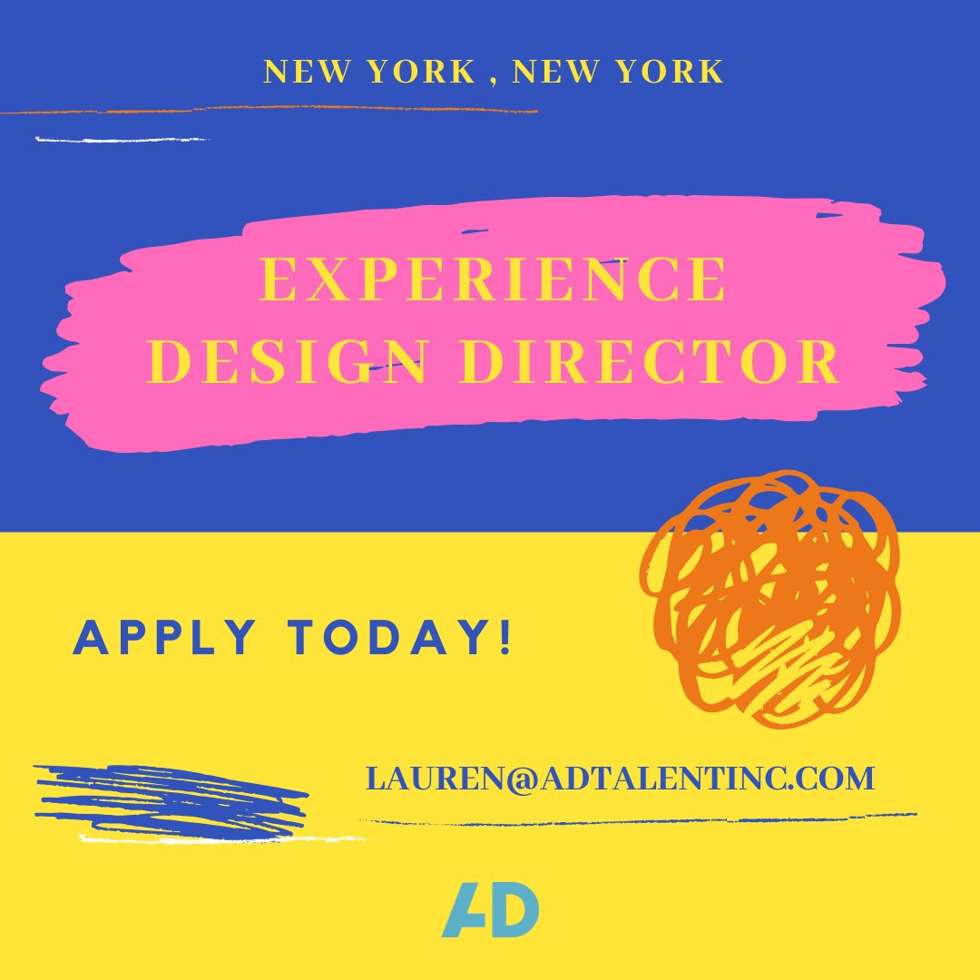 AD Talent is partnered with an integrated marketing agency developing a new mobile learning app utilizing emerging technology for a leading tech brand. They are seeking an Experience Design Director. If available contact Lauren@adtalentinc.com.
#adtalentinc #nowhiring #covid19