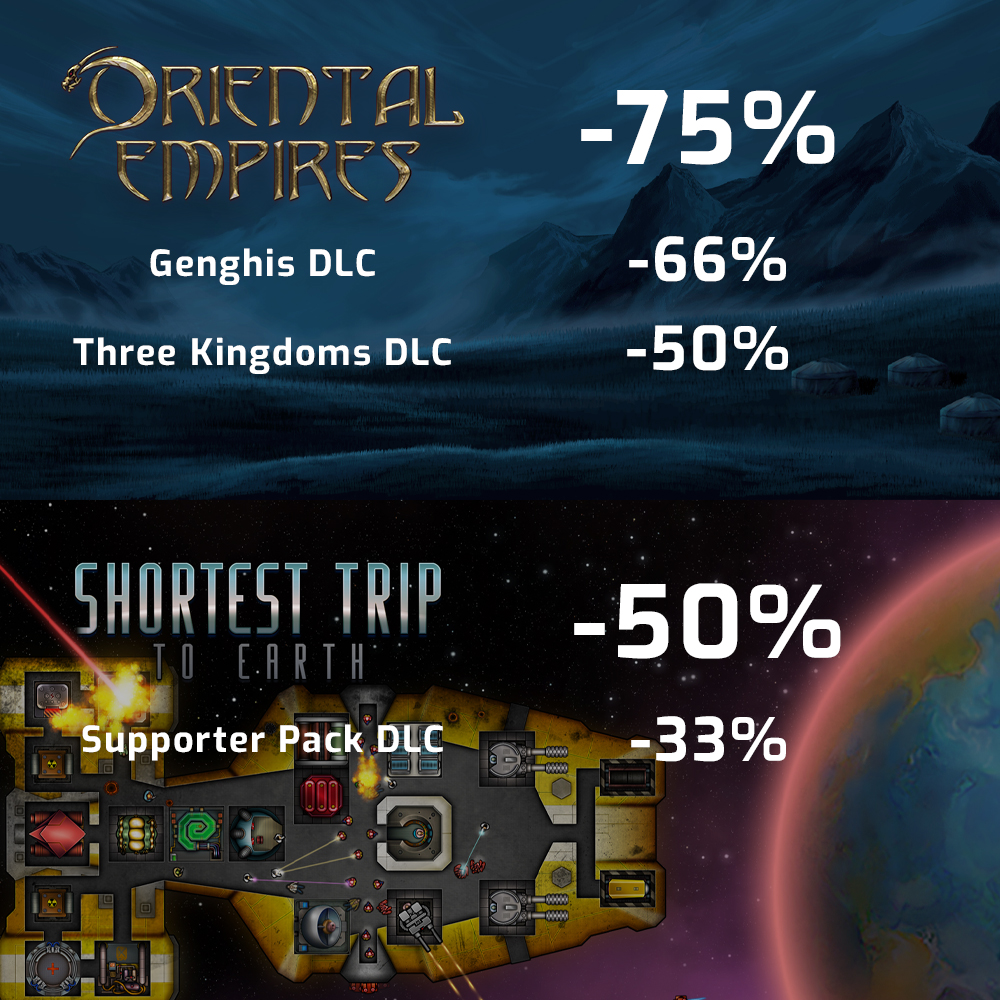 Iceberg_Int's tweet photo. 💸 Weeklong sale: games that'll get the ol' brain working overtime 🧠

75% Off Oriental Empires: https://t.co/UTxsIgfgZQ

50% Off Shortest Trip to Earth: https://t.co/HFsCy8mtY8

#indiegame #sale #steamdeals https://t.co/vNSiPdmqN3