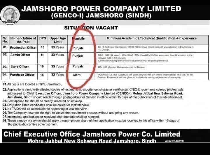 sheerazmahessa2's tweet photo. Jobs in Jamshoro power company require Punjab domiciles. It is a travesty when Sindhis are denied jobs on Sindh.  #SindhRejectsBogusDomiciles #SindhRejectsFakeDomiciles https://t.co/6yhCQGKWkv#SindhRejectsFakeDomiciles https://t.co/KDX1s2CBoQ https://t.co/BUGvvFpp2I