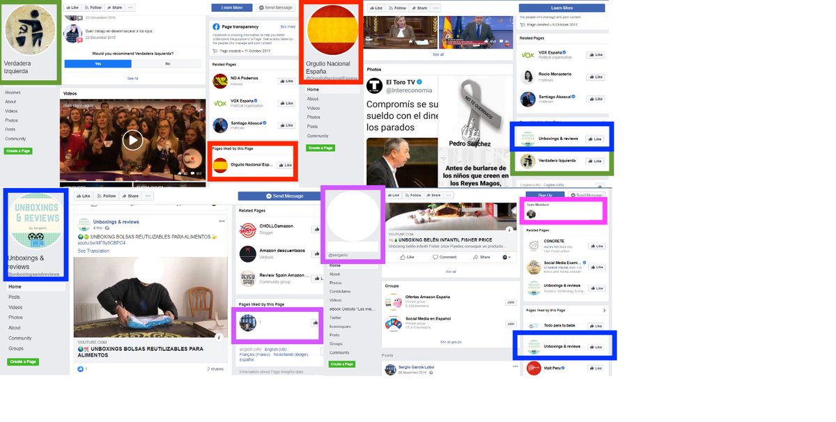 6) Looking further, we saw a network of Facebook pages that had liked and cross-posted one another, meaning they either mentioned or reposted one another’s content.