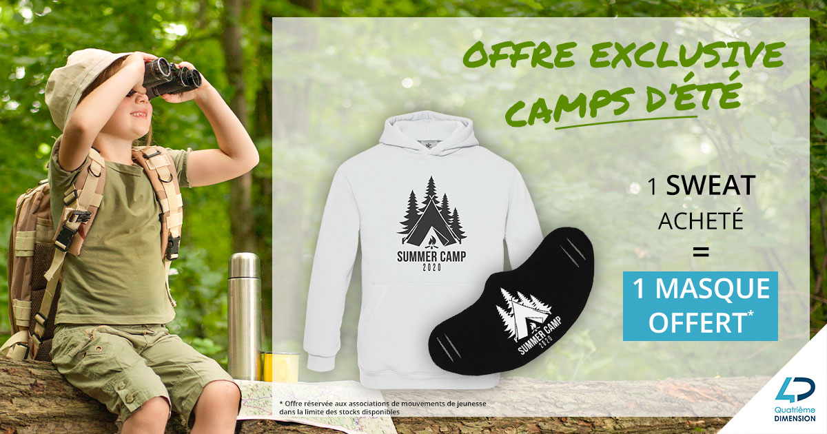 4_Dimension's tweet photo. 🔥 OFFRE CAMPS 2020 🔥
Pour chaque sweat-shirt imprimé pour votre camp de mouvement de jeunesse, Quatrième Dimension vous offre un masque de protection vierge !

Vous souhaitez profiter de cette offre exclusive ? Demandez vite votre devis en ligne 👉 https://t.co/MYz2V4bbEC https://t.co/v8G4YnM0Af