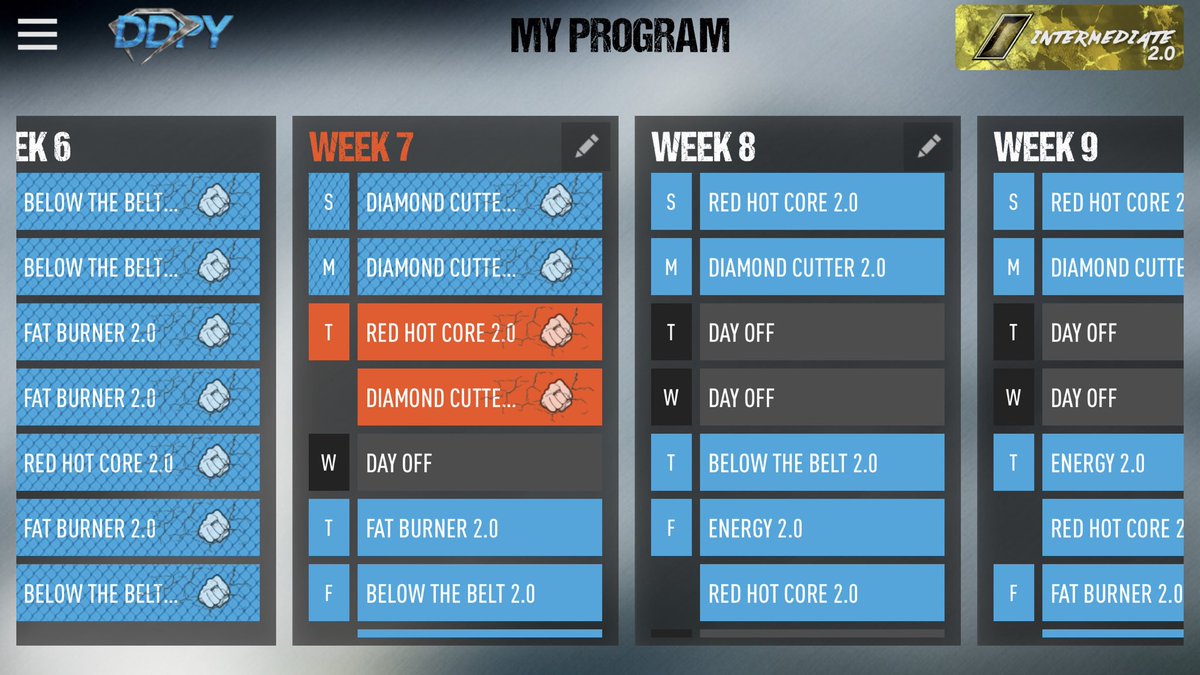 becs_stuff's tweet photo. Week 7. First time doing 2 workouts in a day. #week7 #ddpy #diamondcutter #redhotcore #didit #sweaty https://t.co/PyicWdG0qM