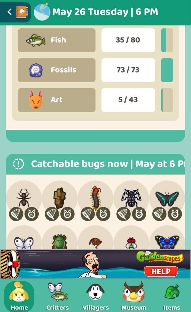 I use ACNH Guide app for easy monitoring (plus you can track items, diys, fossils, in season bugs or fishes etc. very very useful)