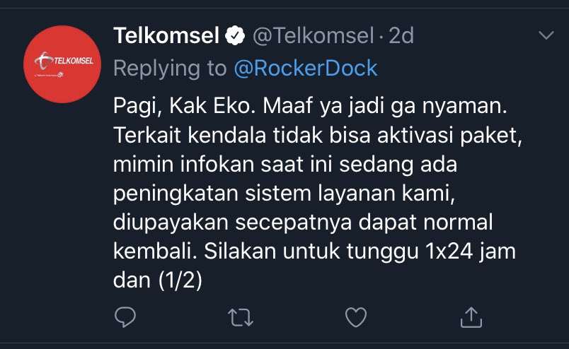 RockerDock's tweet photo. Buset bisa ngepas sama banget sama jawaban 2 hari lalu @telkomsel memang robot kalian terprogram dengan baik sekali 👎👎👎 https://t.co/gQIdat31zb