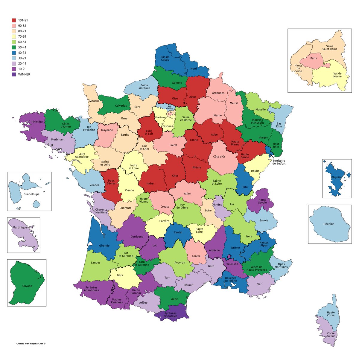 and i'm finally DONE! this was my PERSONAL ranking of the 101 french departments. that was wild. i just started this as a joke now french twitter wanna fight me. anyway!