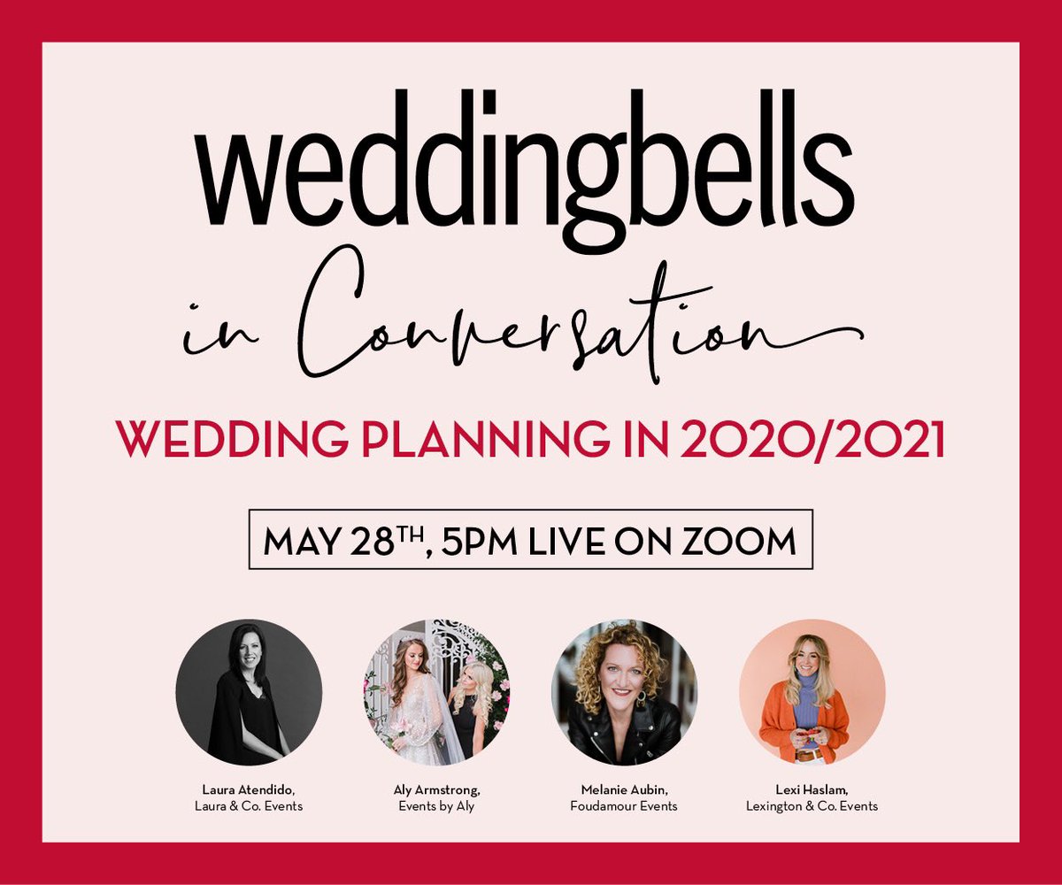 Join us on May 28th for a #Zoom event hosted by our EIC 
<a href="/alisonmcgill/">Alison McGill</a> and featuring an all-star lineup of #wedding industry  experts chatting the current state of wedding planning in 2020/2021. weddingbells.ca/planning/join-…