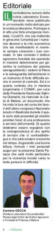EDITORIALE DEL NUMERO 28 - LABORATORIO ECOSOSTENIBILE - agronomiforestalipotenza.it agronomimatera.com - <a href="/AFMatera/">AgronomiForestaliMT</a> <a href="/agroforpz/">agronomiforestalipz</a> <a href="/CarmineCoccaMT/">Carmine Cocca</a>