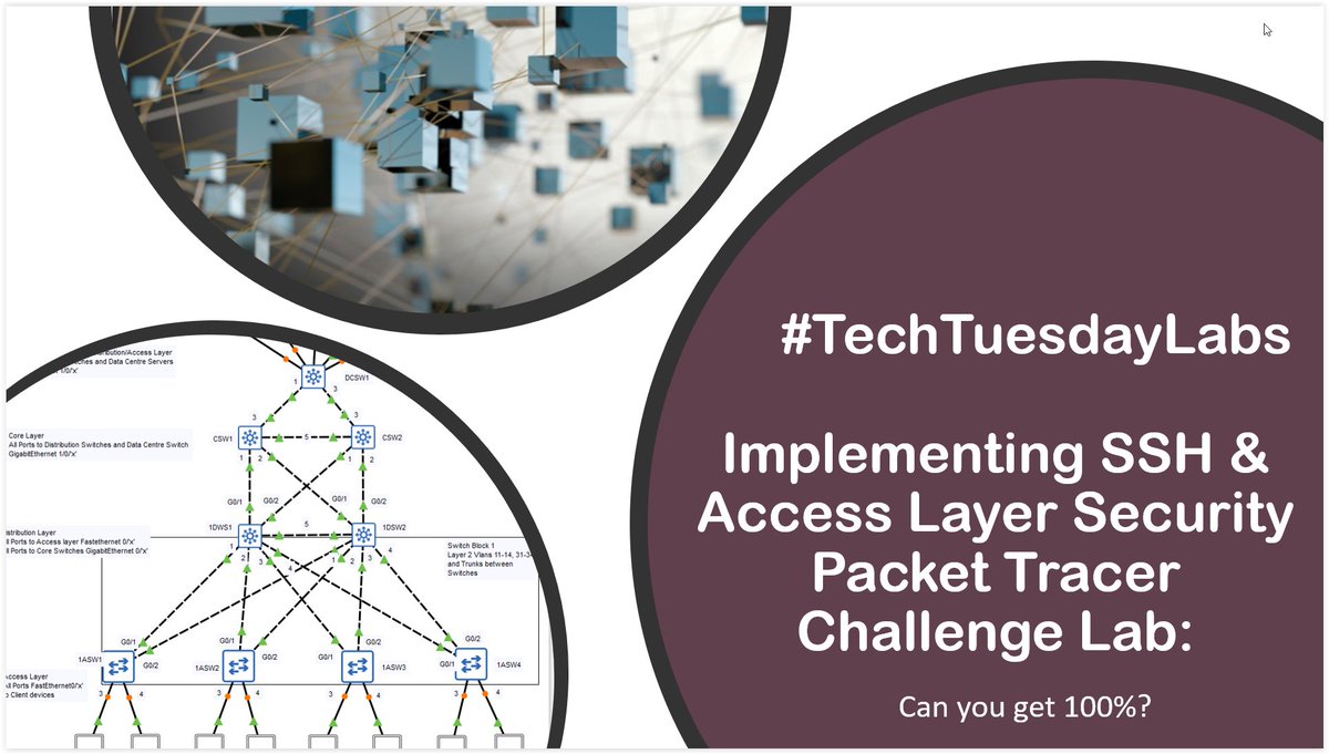 CamworthLtd's tweet photo. This week's #TechTuesdayLabs involves setting up SSH as the ONLY remote access protocol and ONLY certain users can access specific devices on the network. Good luck with this #PacketTracer Challenge Lab: https://t.co/zfFtCawWtw #Cisco #ccna #ccnp #ciscocert https://t.co/ey8G1V54nJ
