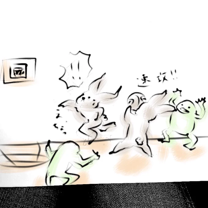 大好きなわんころもちさんから
来たミッション!

その時の気持ちをそのまま描きました

速攻のパス貰ってゴールする
。。外すとヤバイぜ!!!
倒れそう(3回目)

何回もう色々間違ってたらごめんなさい🙇‍♀️

 #鳥獣人物戯画 