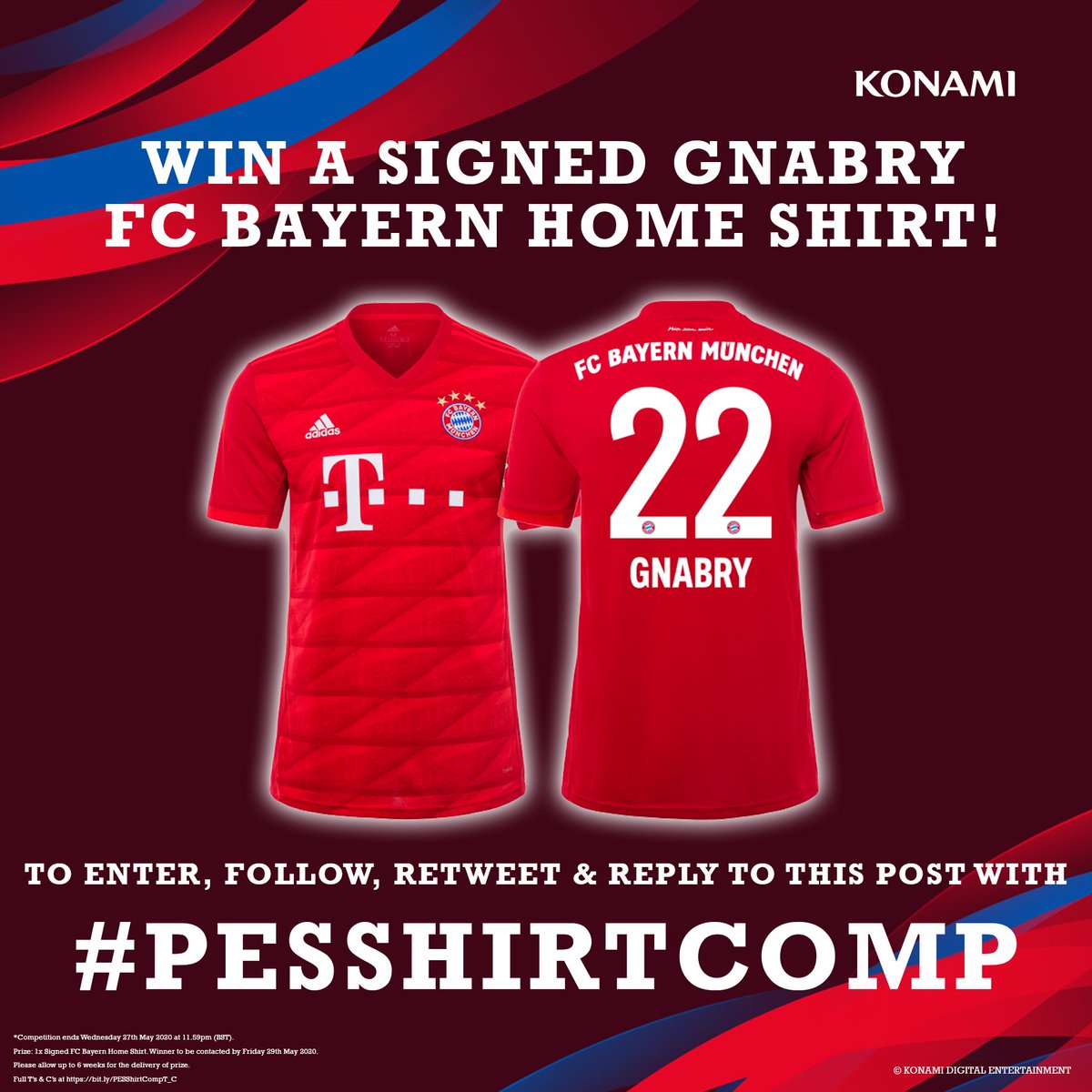 play_eFootball's tweet photo. 🚨 COMPETITION TIME 🚨

Win a SIGNED @SergeGnabry @FCBayern HOME SHIRT 🔴🔵

Follow, R/T &amp; Reply with #PESShirtComp to enter!

Competition T's &amp; C's: https://t.co/vHSJMPiWV3

#eFootballPES2020 https://t.co/8zu41rVL6M