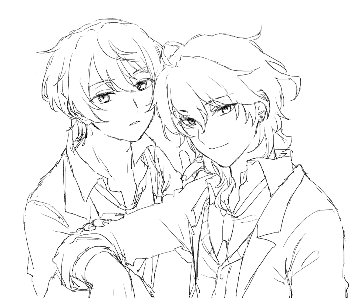 ただの朔間描こうとしたけど謎に絡ませちゃう 途中経過 