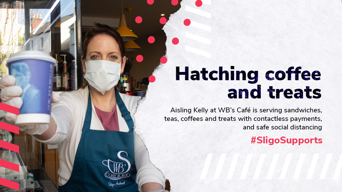 Pick up your lunch and coffee and treats from <a href="/wbscoffeehouse/">WB's Coffee House</a> who have safe social distancing measures in place. Pop in and show them #SligoSupports #supportlocal #coffeetogo