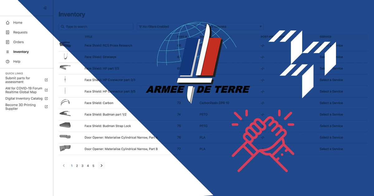 3yourmind's tweet image. @3YOURMIND is thrilled to have contributed to the ramp-up of the 3D factory initiative of the @armeedeterre.
As part of our collaboration, we quickly provided the French Army with a digital inventory of Covid-19 parts qualified for 3D printing.

#agilefactory #digitalinventory