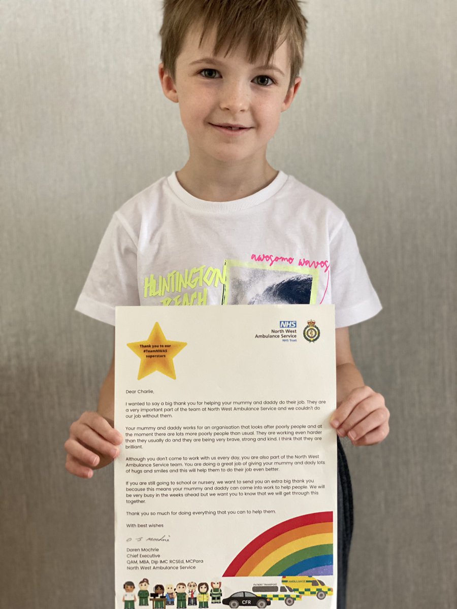 Thank you @NWAmbulance @daren_mochrie for making our son feel extra special at this challenging time, he was thrilled to get a letter #teamNWAS @Ianforster