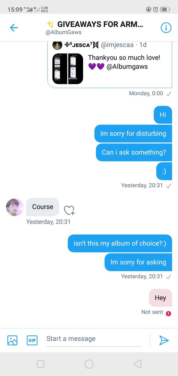 Here is  @imjescaa and @/AlbumGAs Conversation
