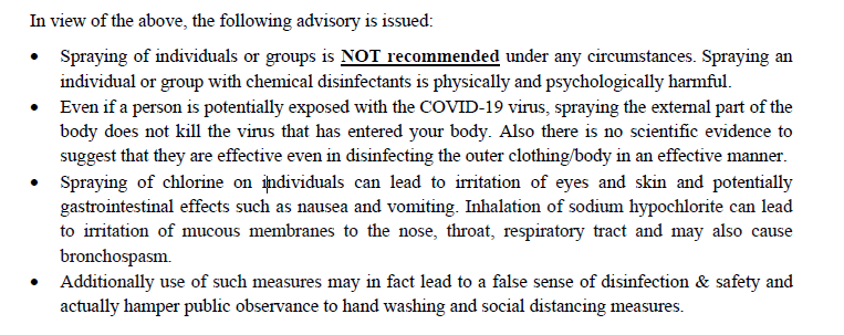 Together_VCAN's tweet photo. @indranimalkani @TheHealthspring A15. Spraying of "disinfectant" on a person's body is NOT recommended at all. Please see the relevant advisory of @MoHFW_INDIA on the subject.
https://t.co/wI73jbOFM8
#AskHealthspring @TheHealthSpring https://t.co/RAlExZq228